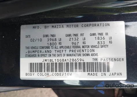 2010 Mazda Mazda3 I Sport z USA, uszkodzony, nr VIN JM1BL1SG8A1286594